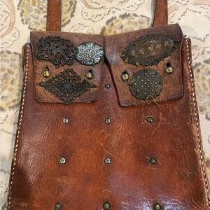 Free People Brown Leather Crossbody Bag with Metal Accents